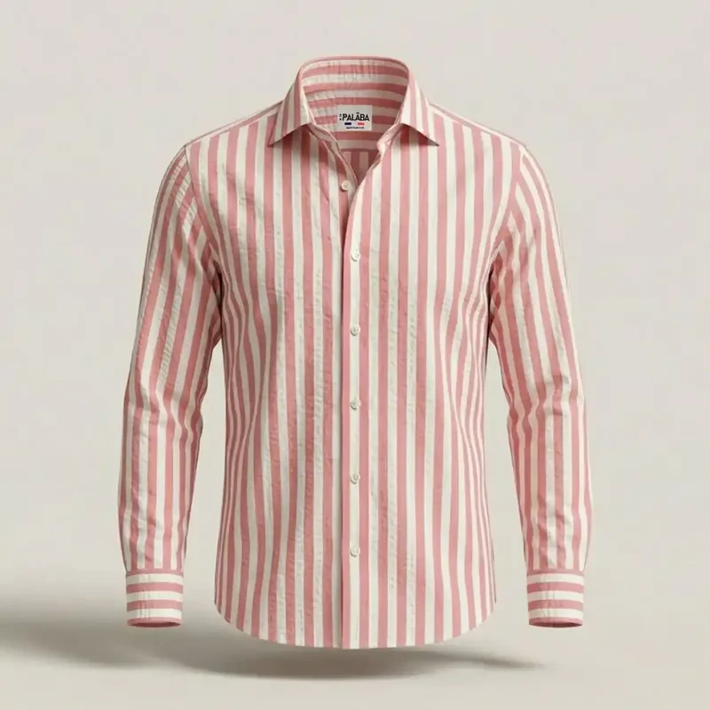 Chemise ajustée rayée en popeline coton rose fuchsia