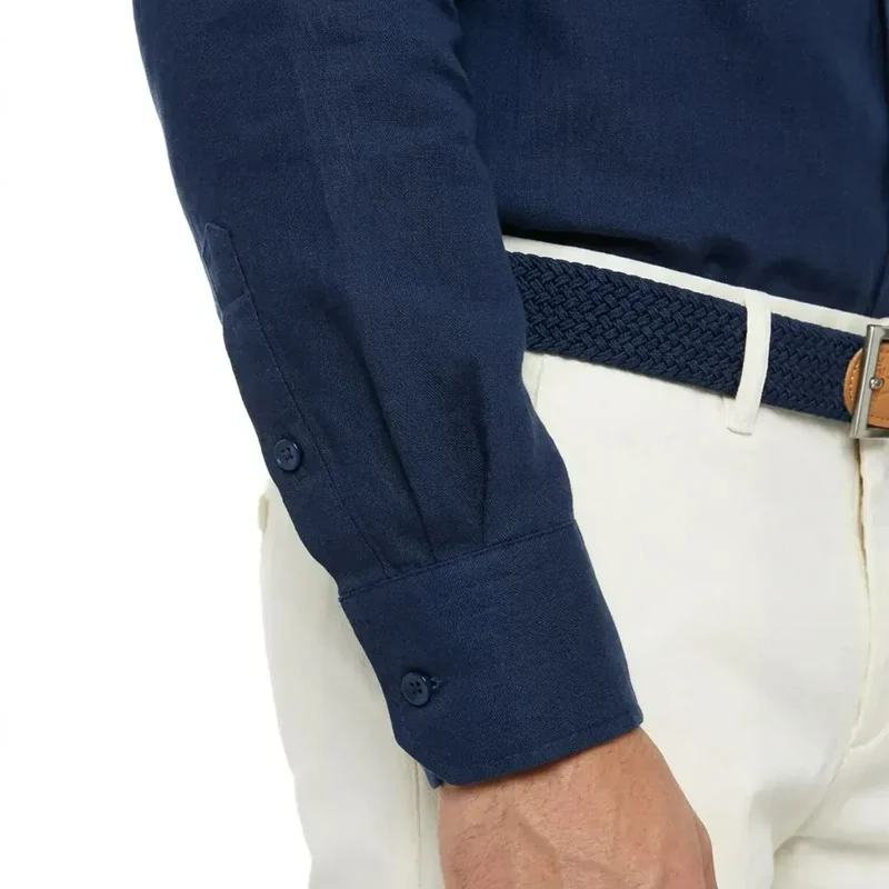 Chemise lin bleu marine homme | Coupe ajustée