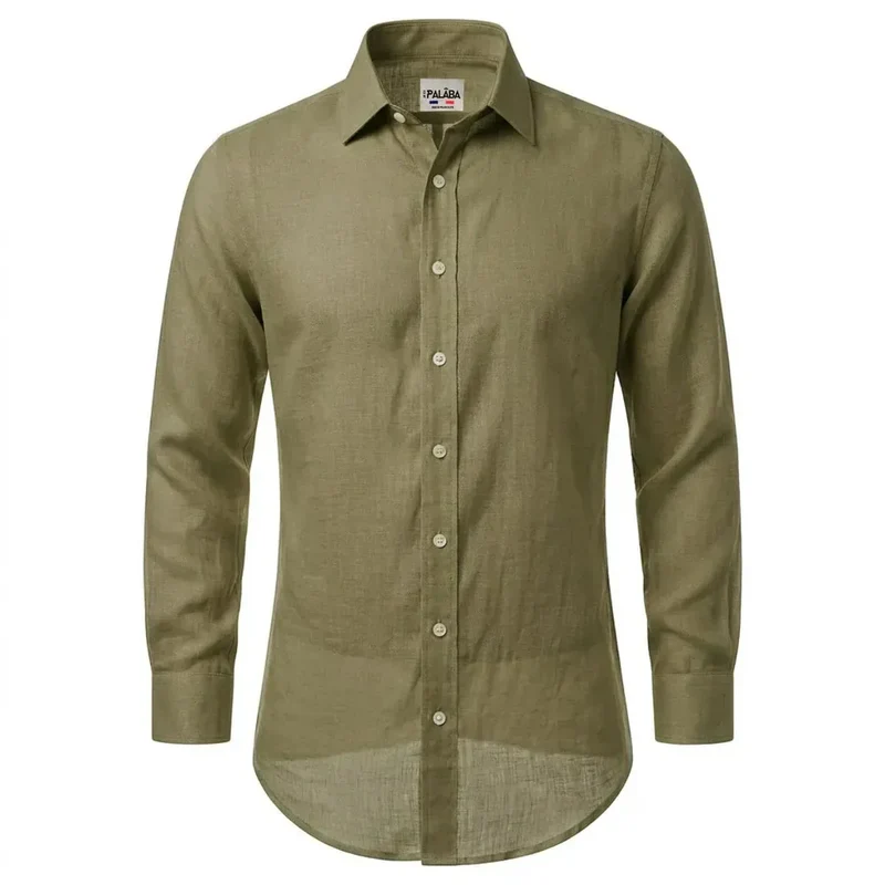 Chemise 100% lin col standard coupe ajustée kaki