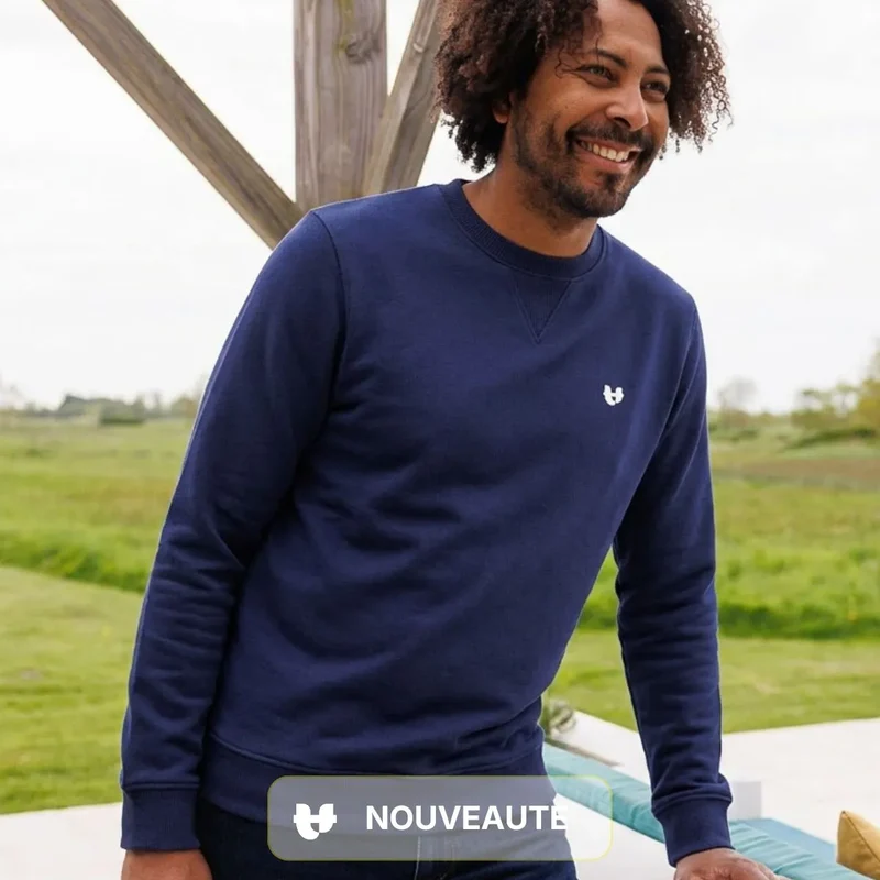 Sweat Homme col rond marine imprimé Cœur