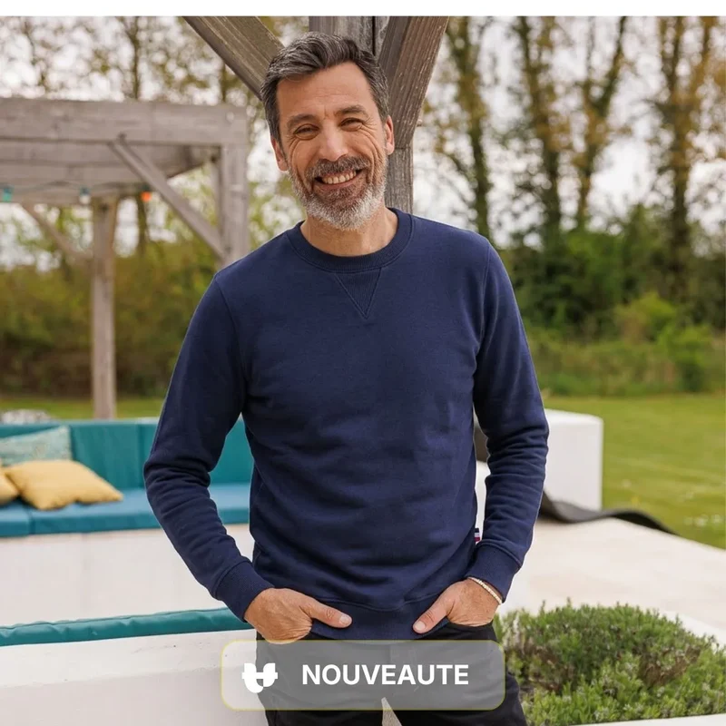 Sweat Homme Bleu coton bio | Col renforcé