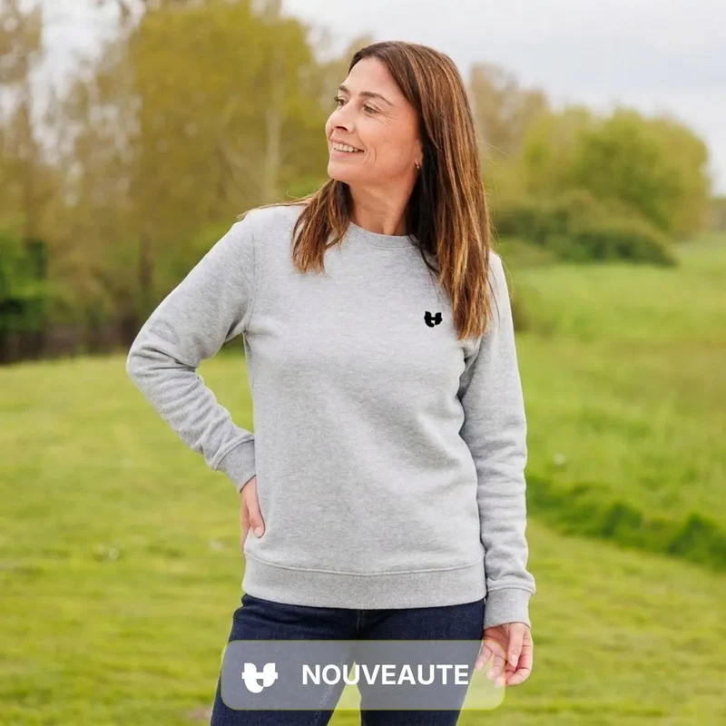 Sweat à col rond gris imprimé COEUR