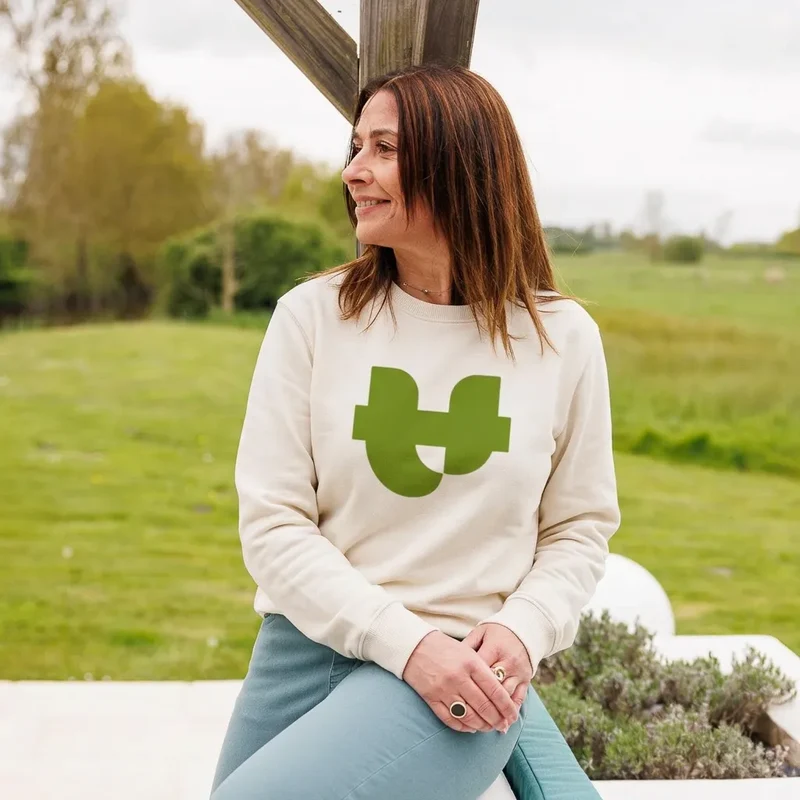 Sweat écru femme imprimé VERT | Coton bio