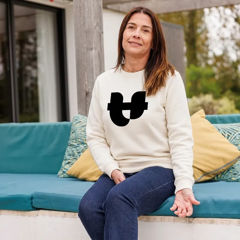 Sweat écru femme imprimé NOIR