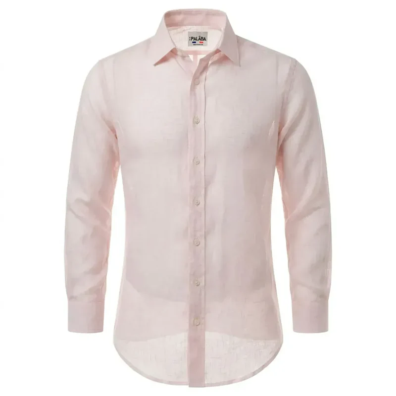 Chemise en lin col classique et coupe ajustée rose pâle