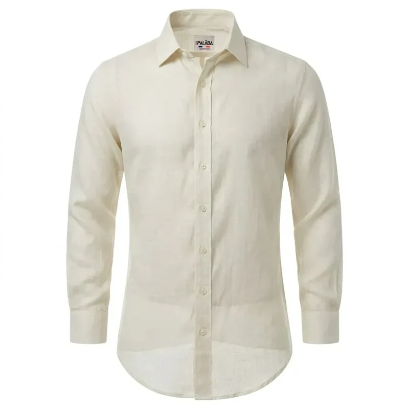 Chemise en lin coupe ajusté col classique écru