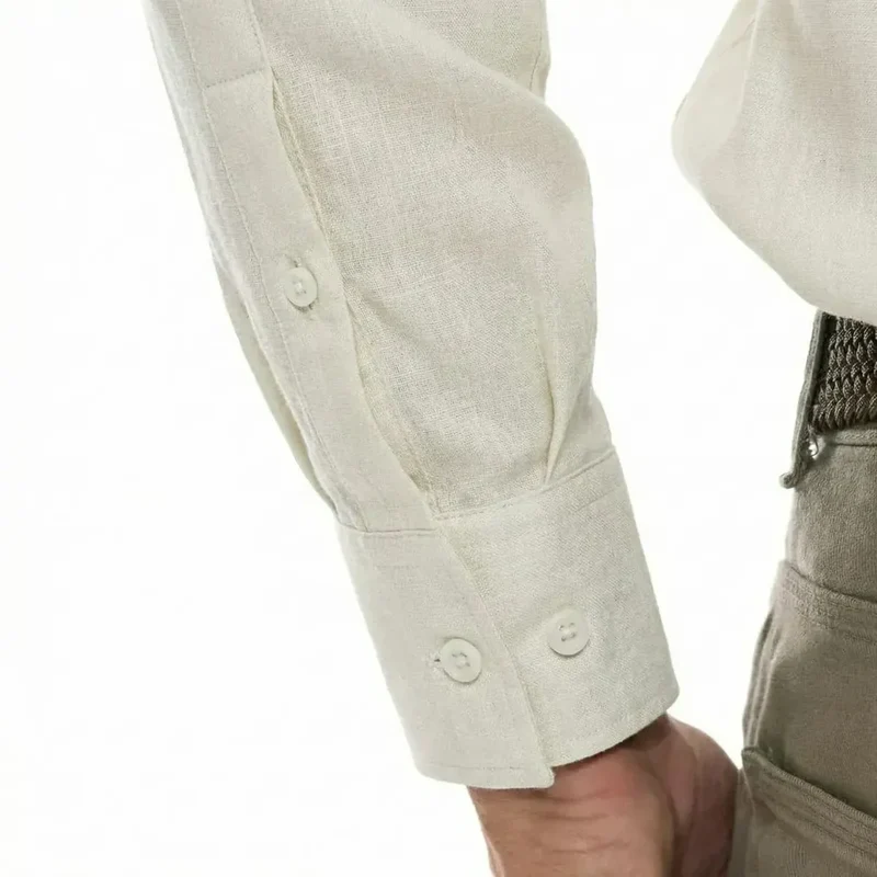 Chemise en lin coupe ajusté col classique écru