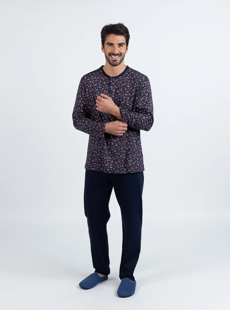Pyjama homme en coton imprimé feuilles rouges
