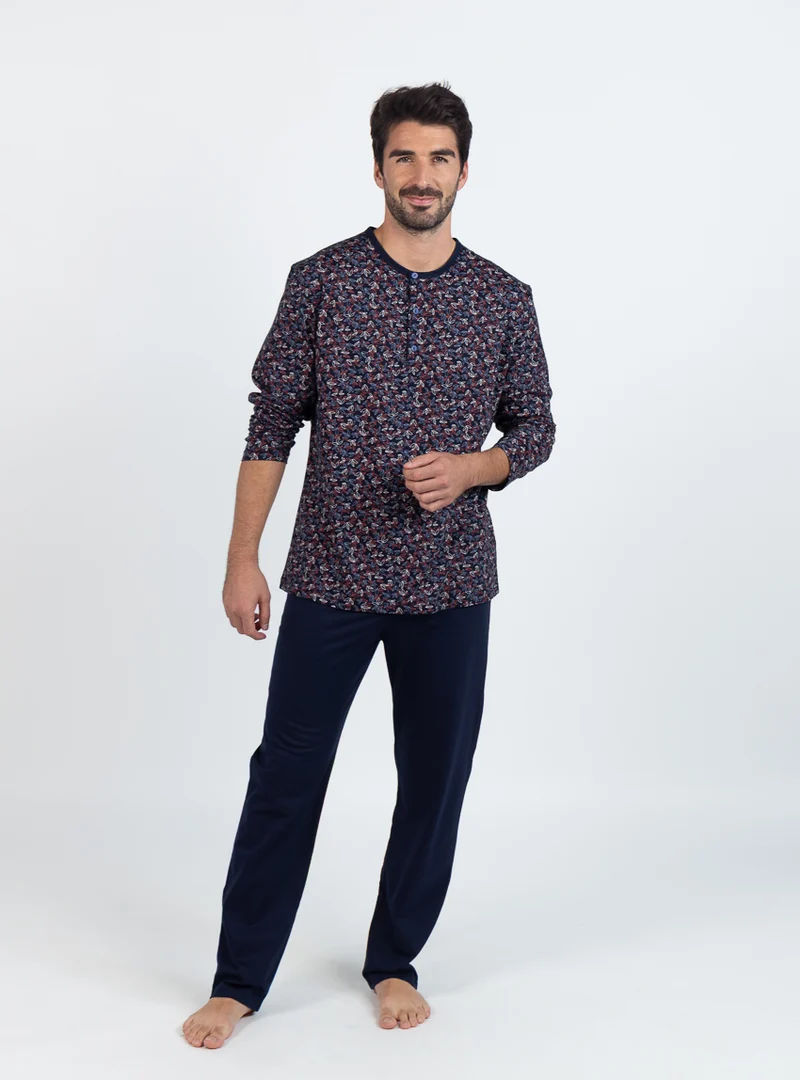 Pyjama homme en coton imprimé feuilles rouges