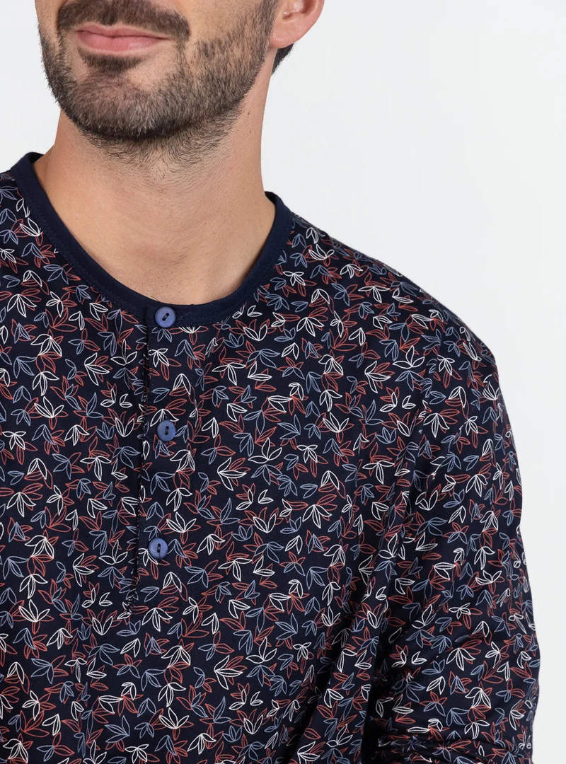 Pyjama homme en coton imprimé feuilles rouges