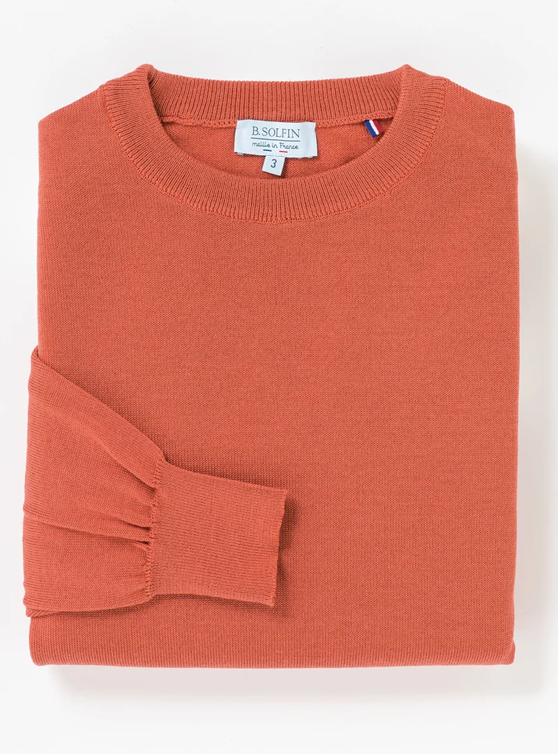 Pull homme col rond laine mérinos orange tendre