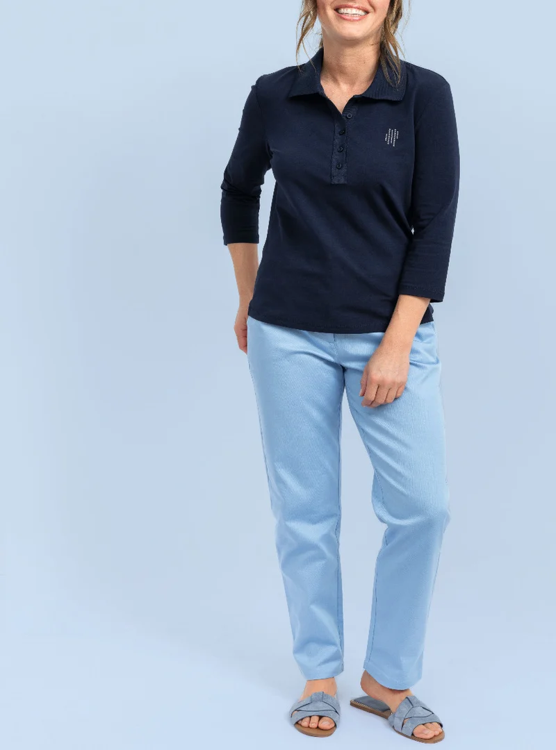 Polo manches 3/4 bleu marine femme