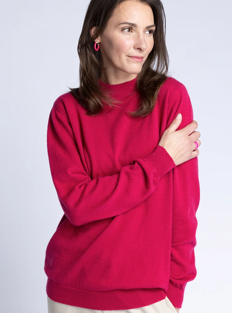 Pull col cheminée femme 100% cachemire Rose Framboise