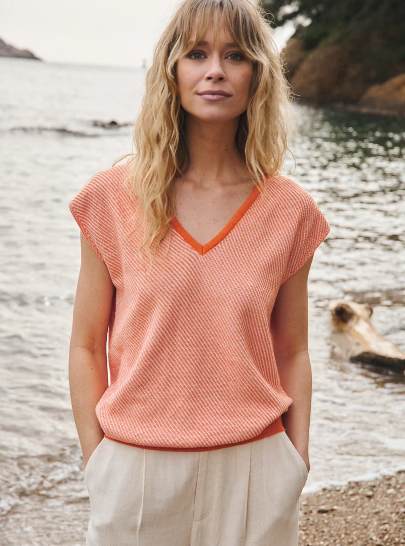Pull manches courtes col V Floriane