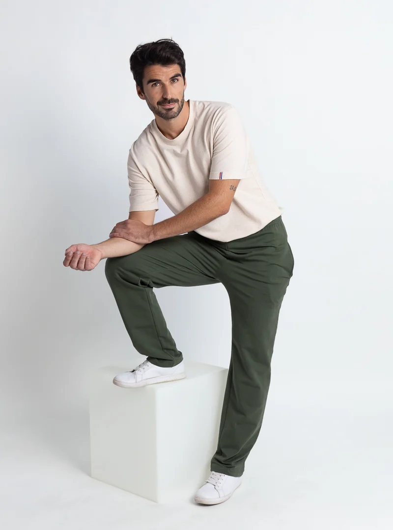 Pantalon homme en molleton vert algue