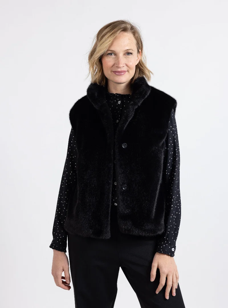 Doudoune fourure femme sans manche noir