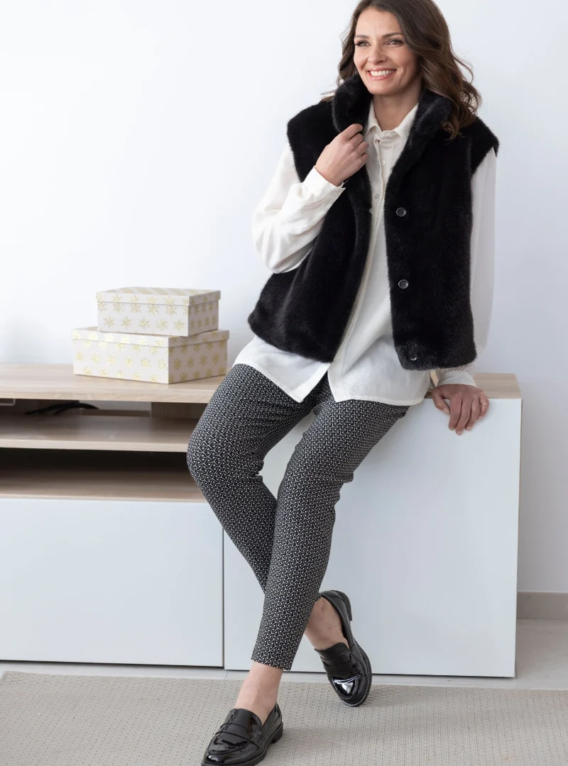 Doudoune fourure femme sans manche noir