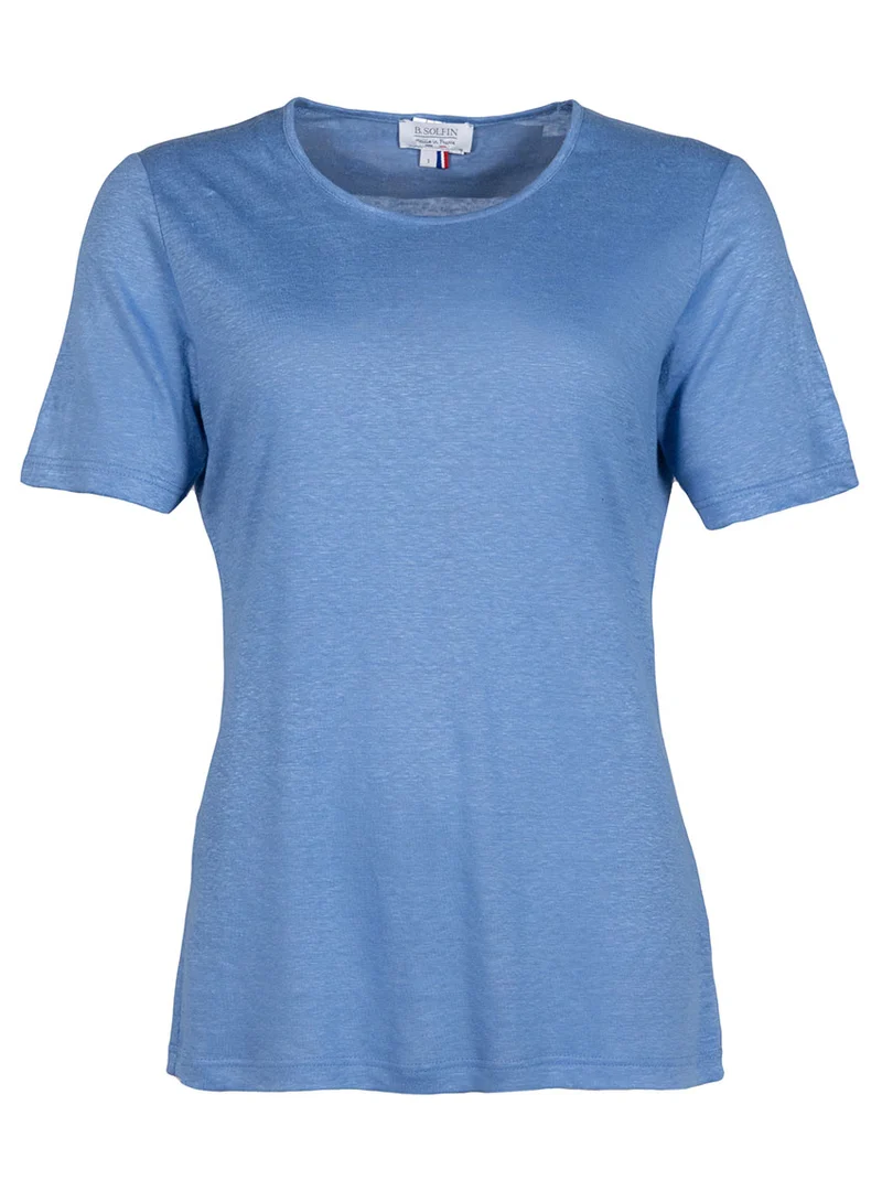 Tee-shirt femme en lin bleu aster