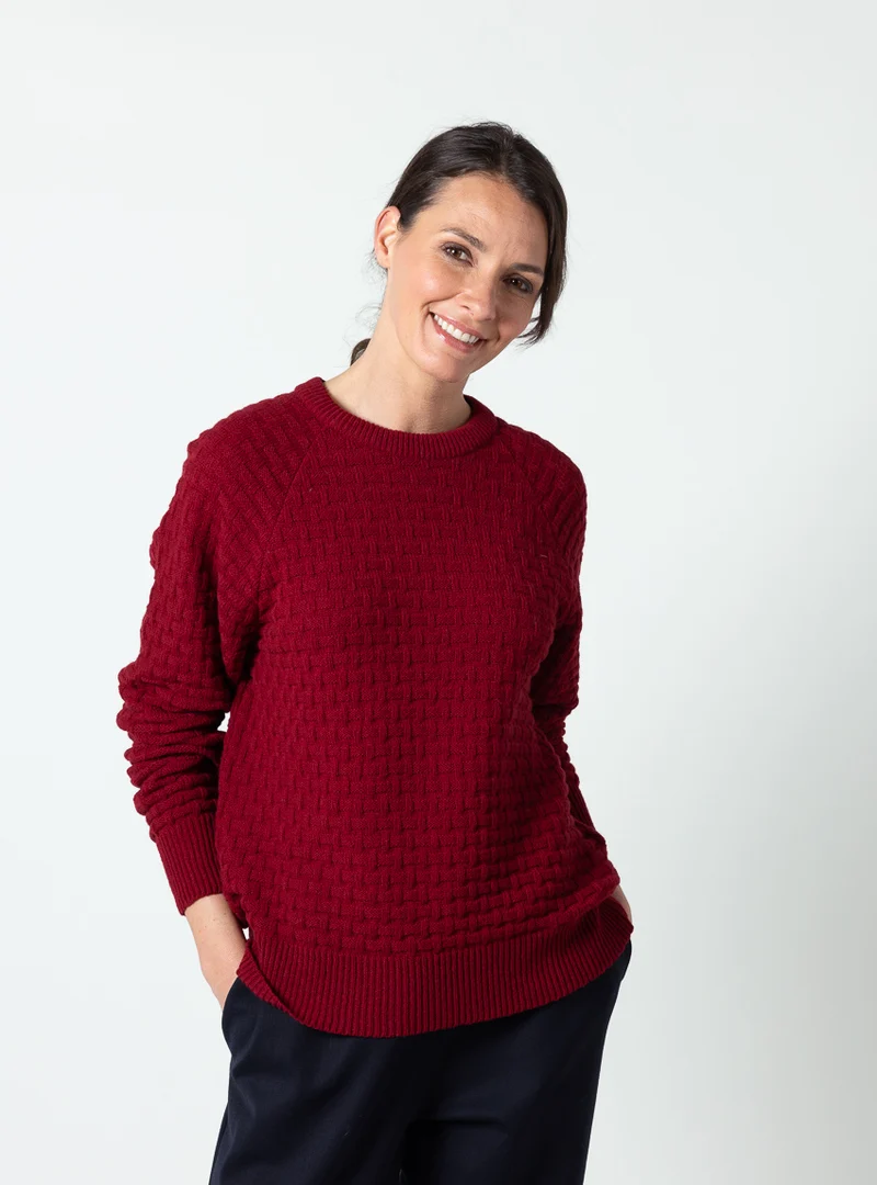 Pull femme en laine extrafine mérinos rouge auburn