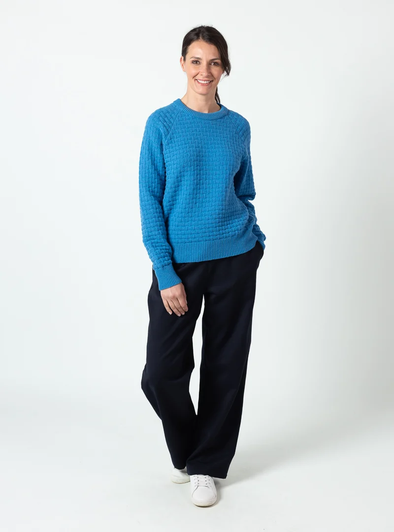 Pull femme en laine extrafine mérinos bleu céramique