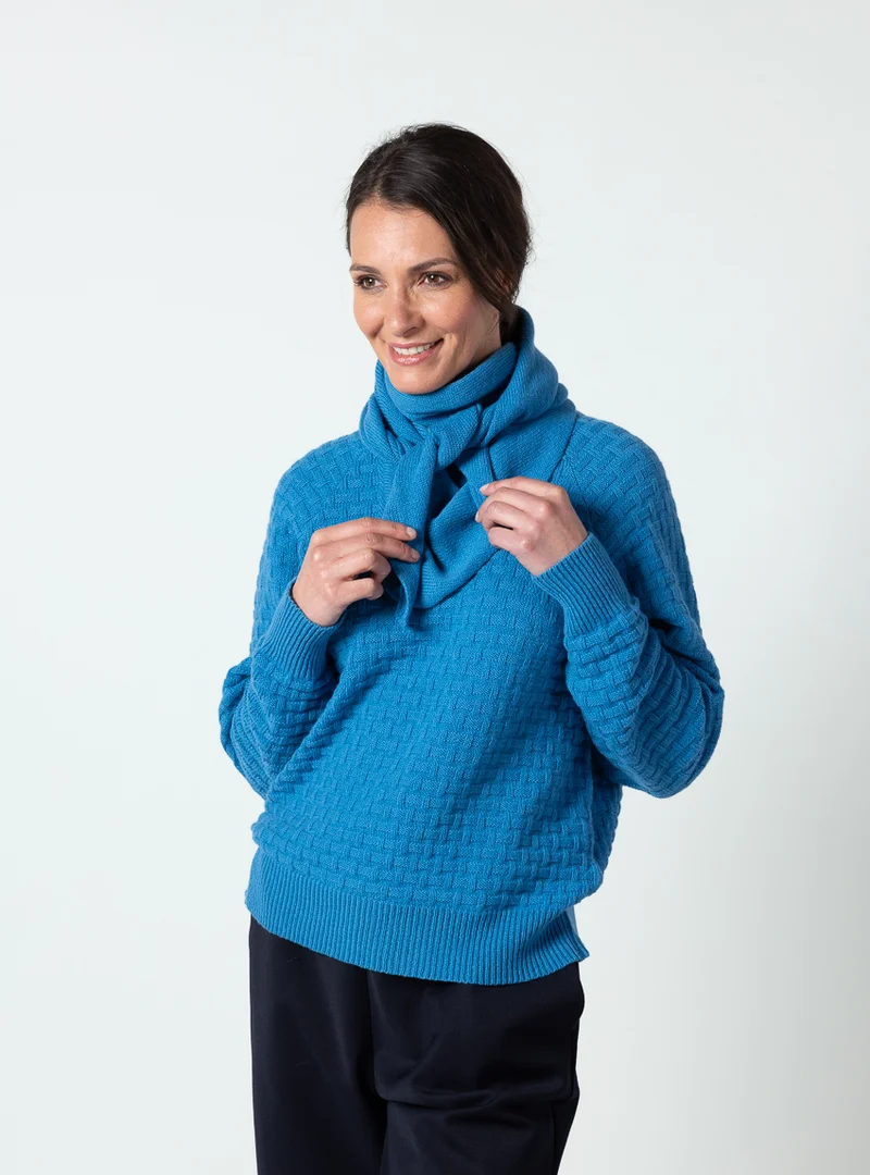 Pull femme en laine extrafine mérinos bleu céramique
