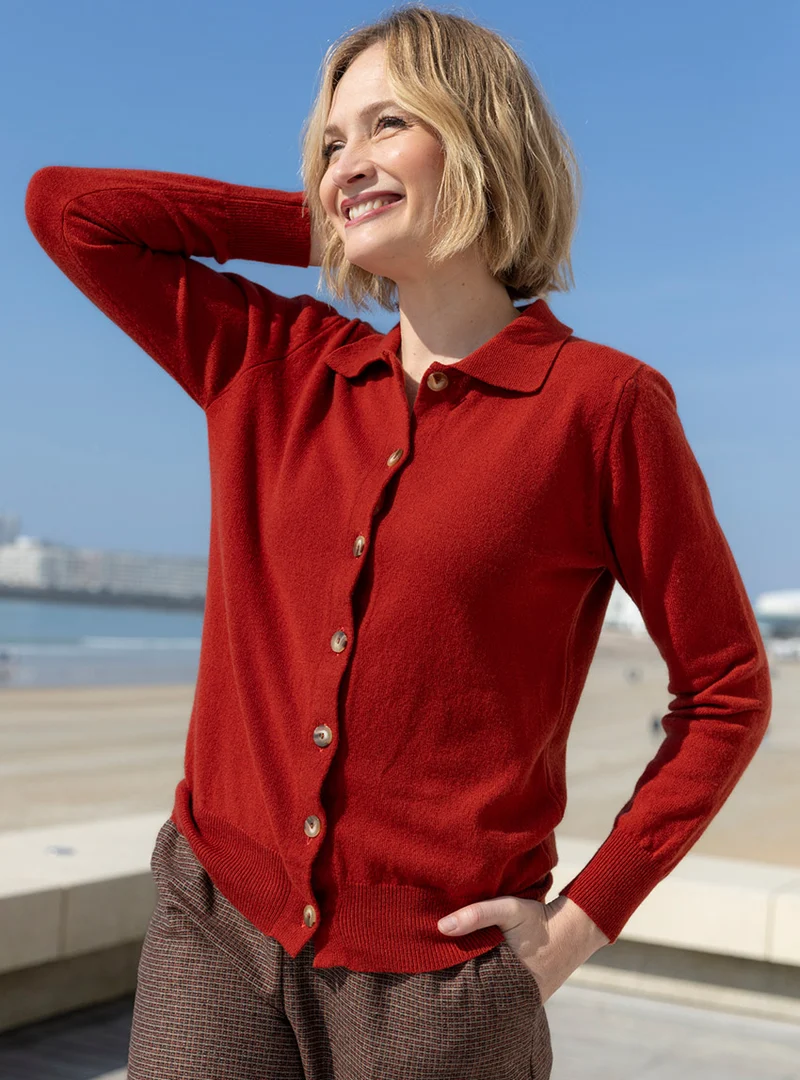 Cardigan femme en laine et cachemire marron noisette