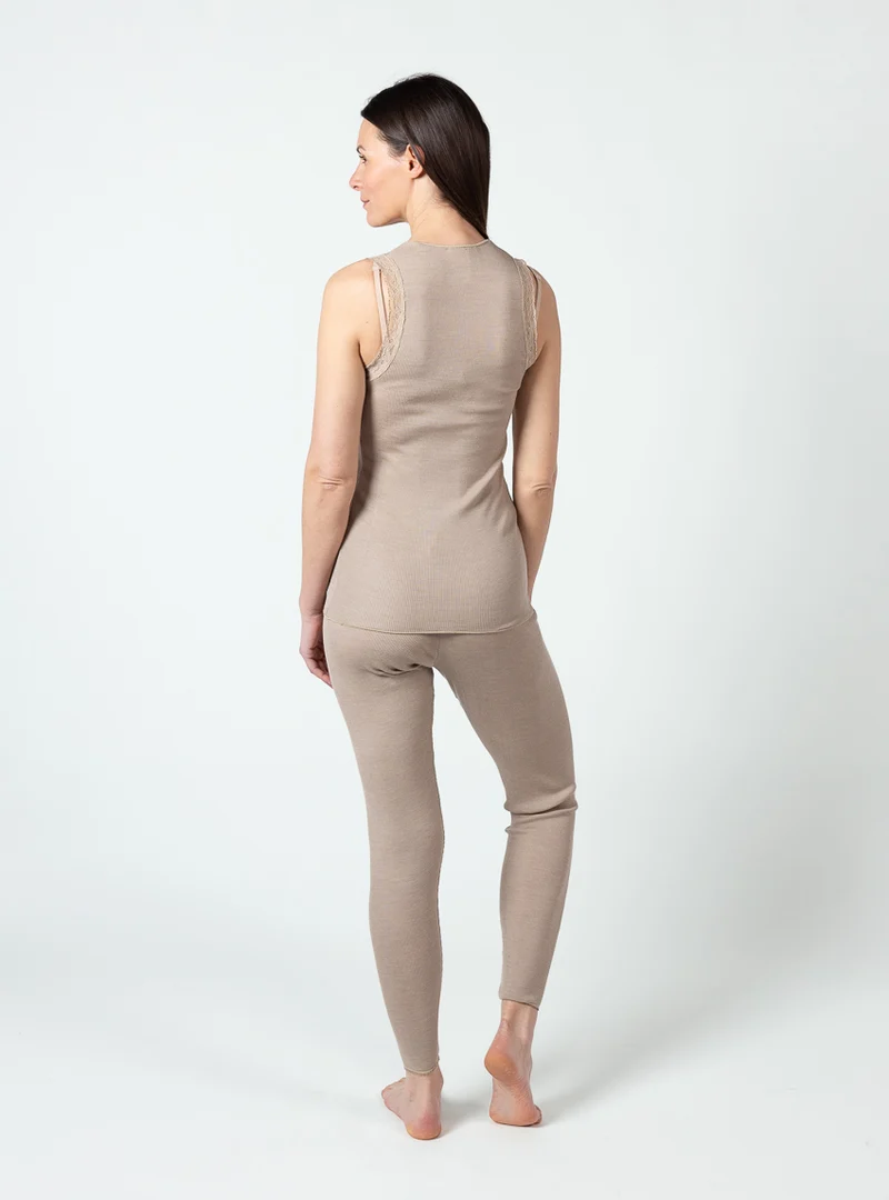 Caleçon long femme laine et soie beige élégant