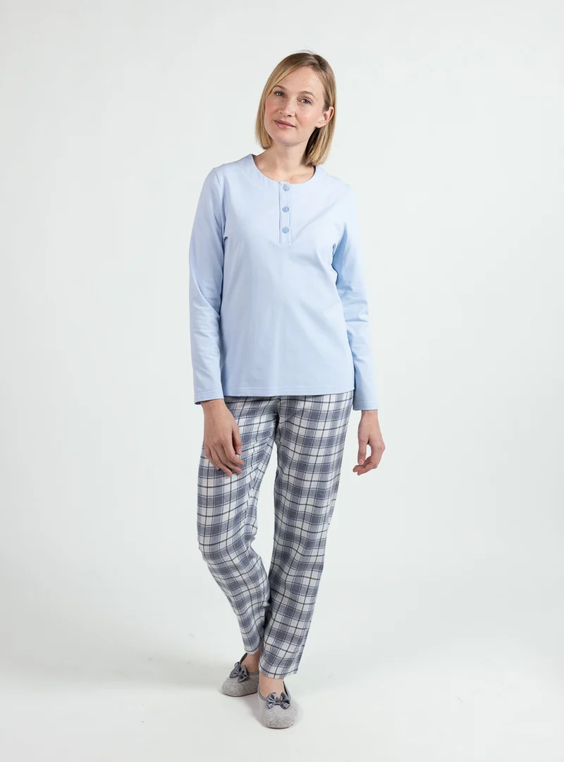 Pyjama femme en coton carreaux bleus