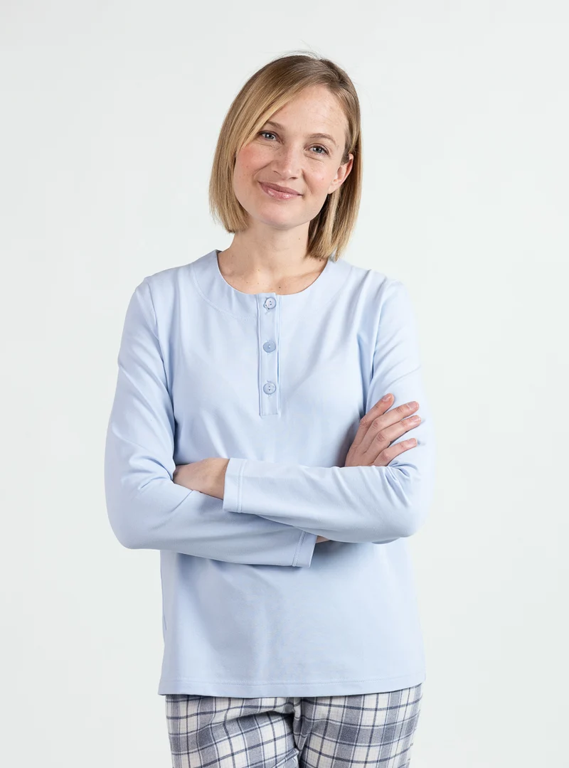 Pyjama femme en coton carreaux bleus