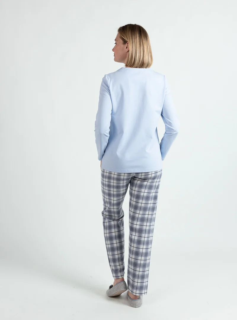 Pyjama femme en coton carreaux bleus