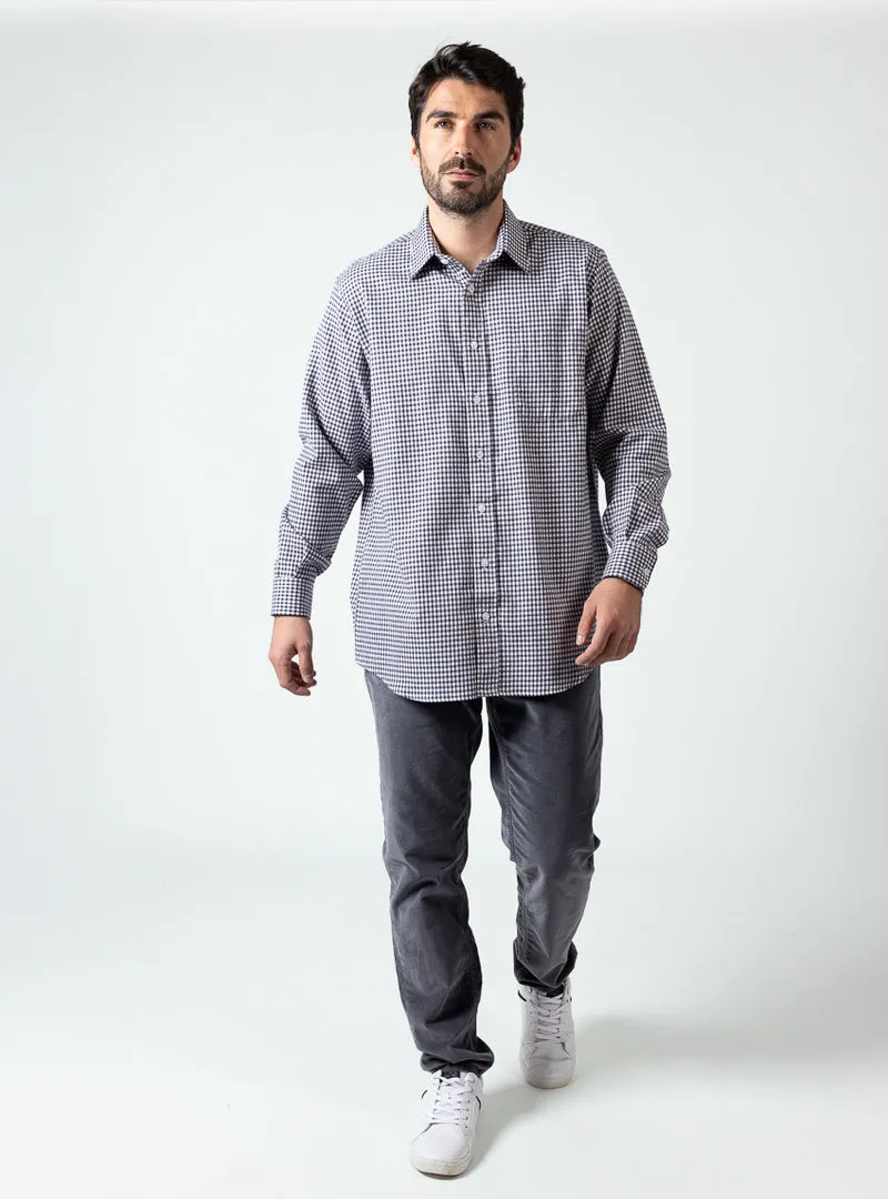 Chemise homme coton et laine carreaux gris