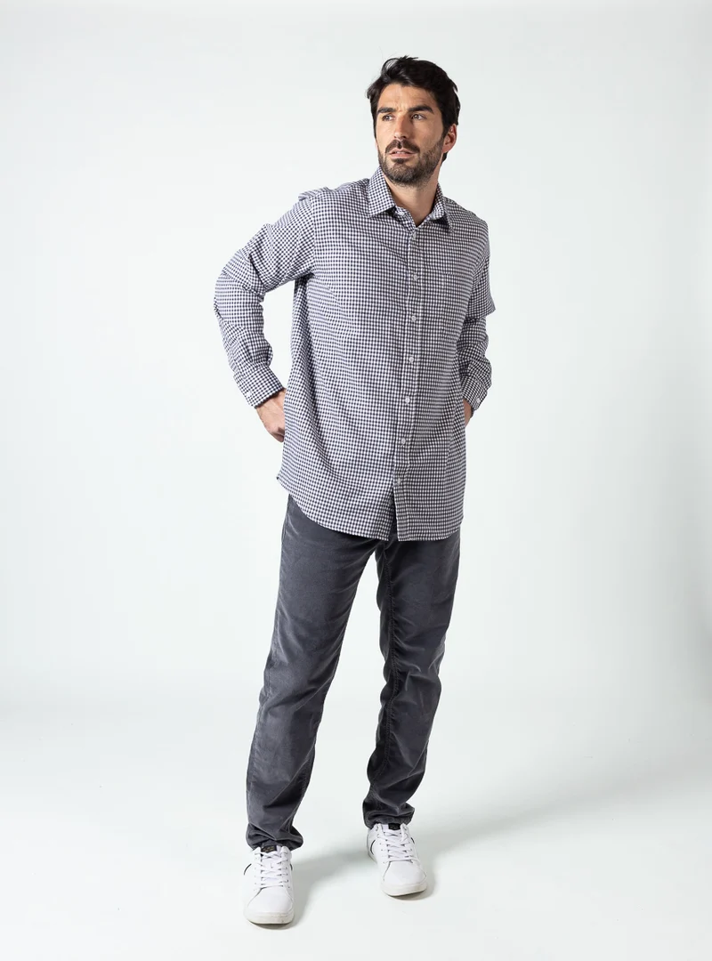 Chemise homme coton et laine carreaux gris