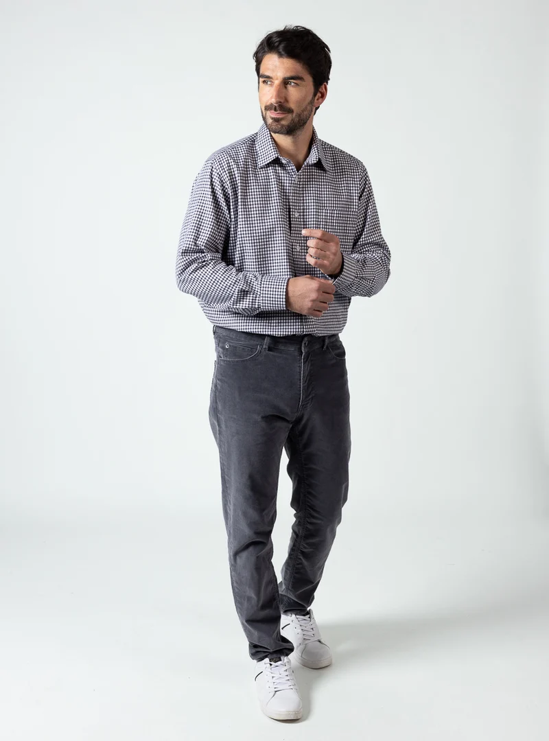 Chemise homme coton et laine carreaux gris