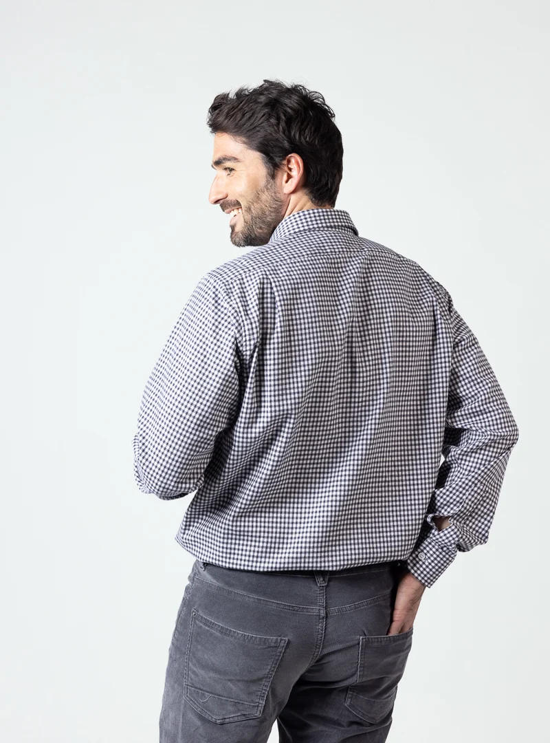 Chemise homme coton et laine carreaux gris