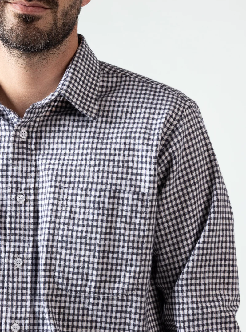 Chemise homme coton et laine carreaux gris