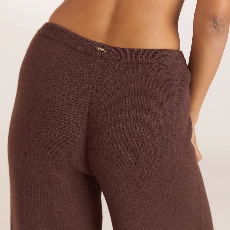 Pantalon en Maille à Ourlets Côtelés - Chocolat