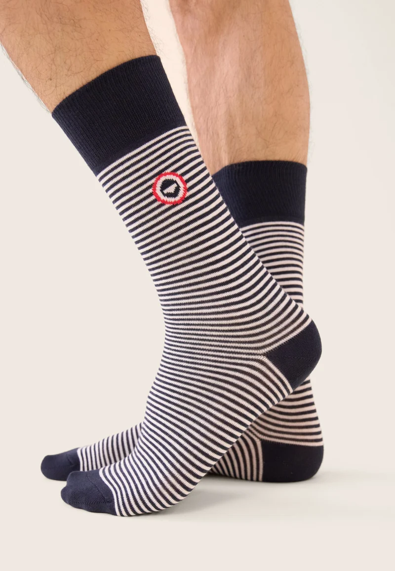 Lot de 10 chaussettes mi-hautes en coton - Chaussettes Marine Acier Blanc Noir Gris Anthracite Marinière Bleu Rayures Bleu Jean Brique