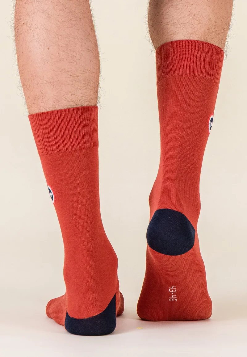 Lot de 3 chaussettes mi-haute en coton - Chaussettes Marine Rouge Brique Damier Rouge Brique Marine