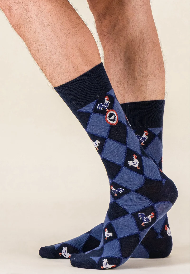Lot de 3 chaussettes mi-hautes - Chaussettes Losanges Coq Acier Marine