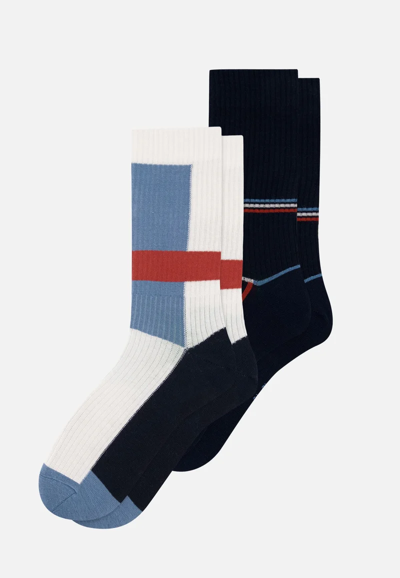 Lot de 2 chaussettes mi-hautes en coton - Chaussettes Mondrian Bleu Jean Brique Laser Marine Brique