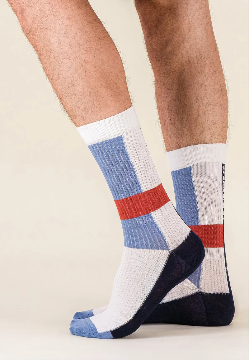 Lot de 2 chaussettes mi-hautes en coton - Chaussettes Mondrian Bleu Jean Brique Laser Marine Brique