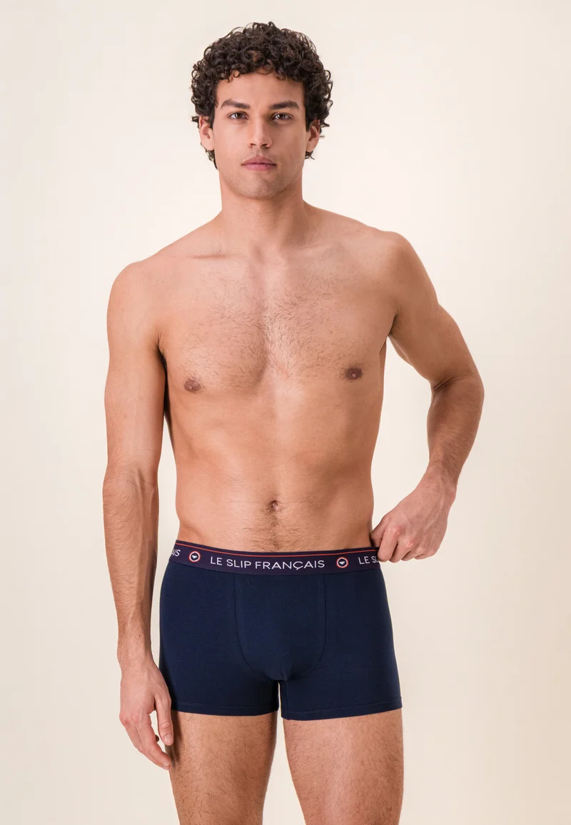 Lot de 7 boxers en coton - Boxers Marine Brique Acier Bleu Ciel Gris Chiné Bleu Jean Indigo