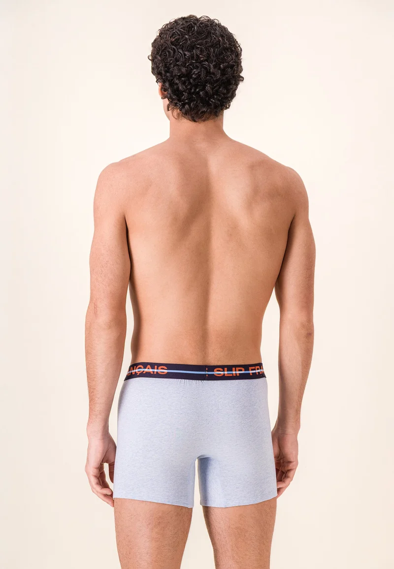 Lot de 3 boxers longs en coton - Boxers Longs Rayures Coq Bleu Ciel Chiné Marine