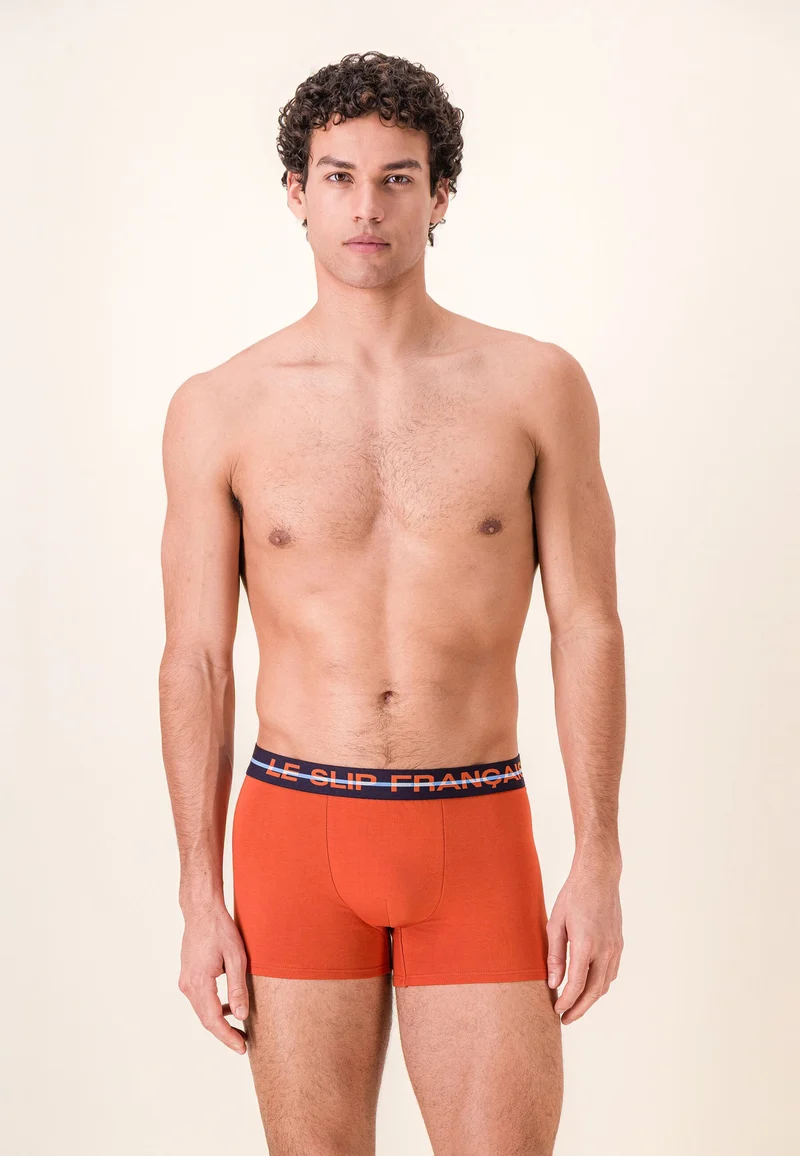 Lot de 3 boxers en coton - Boxers Bleu Ciel Bleu Acier Brique
