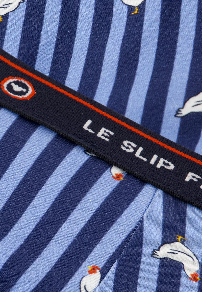 Boxer enfant à motif rayure coq bleu acier en coton - Petit Joseph Rayure Coq Bleu Acier