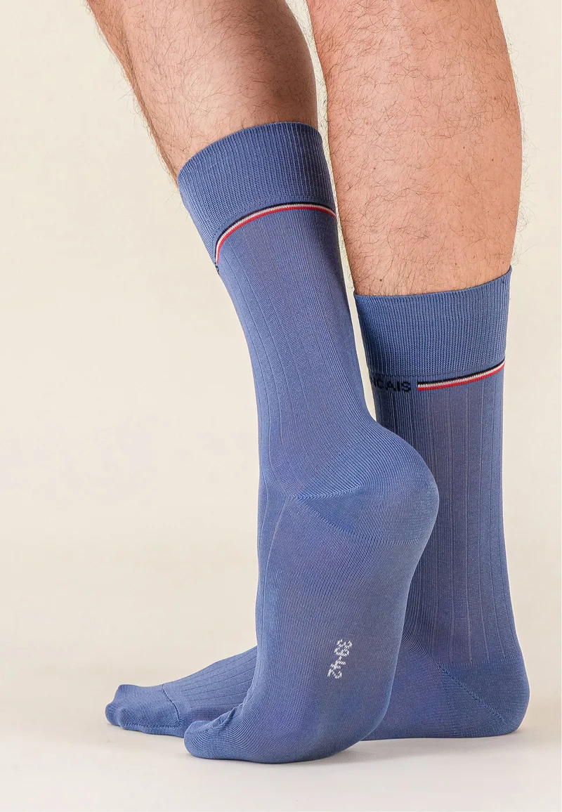 Chaussettes mi-hautes bleu en fil d'Écosse - Nessy Bleu Acier