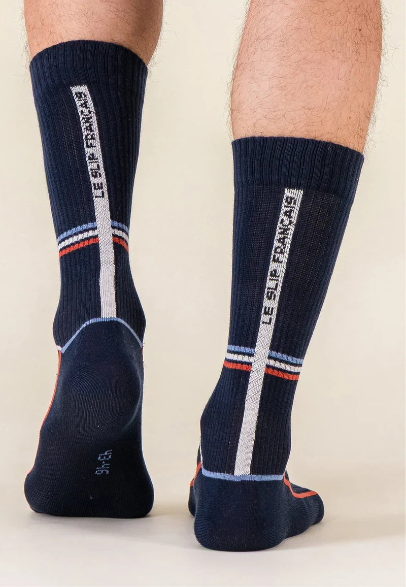 Chaussettes de sport mi-hautes rayées jaune et bleu marine - Wilfried Laser Marine Brique