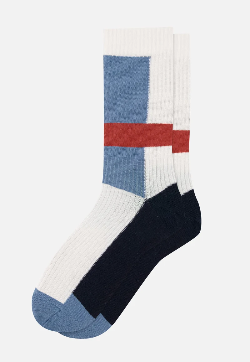 Chaussettes de sport mi-hautes rayées jaune et bleu marine - Wilfried Mondrian Bleu Jean Brique