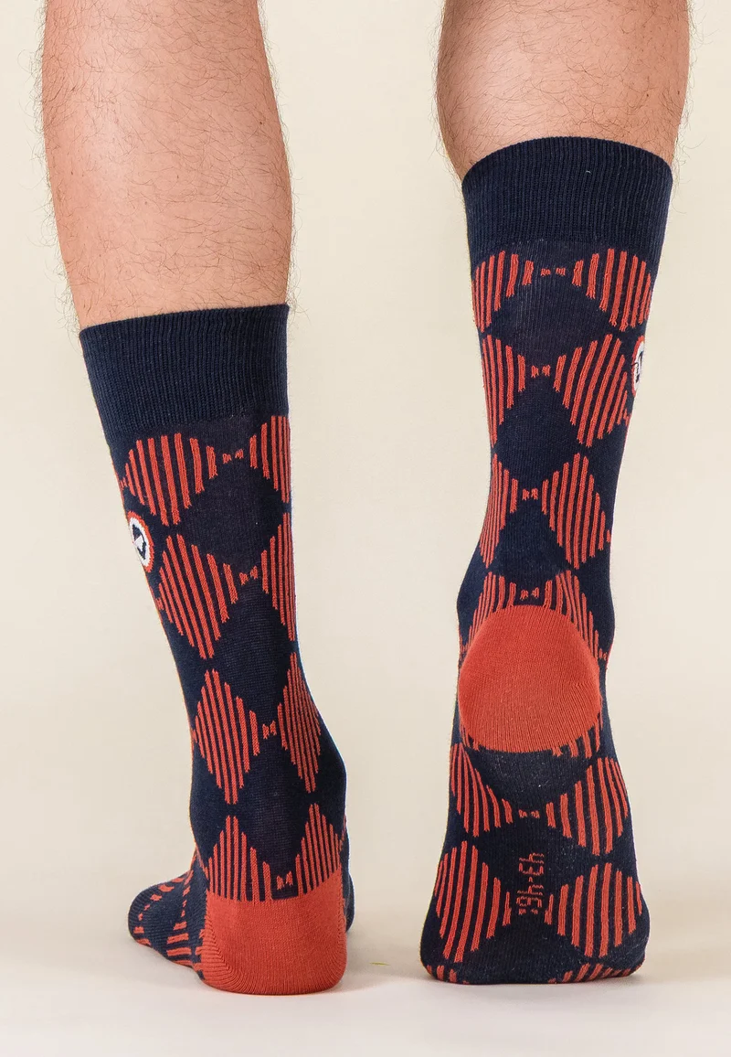 Chaussettes mi-hautes en coton - Lucas Damier Rouge Brique Marine