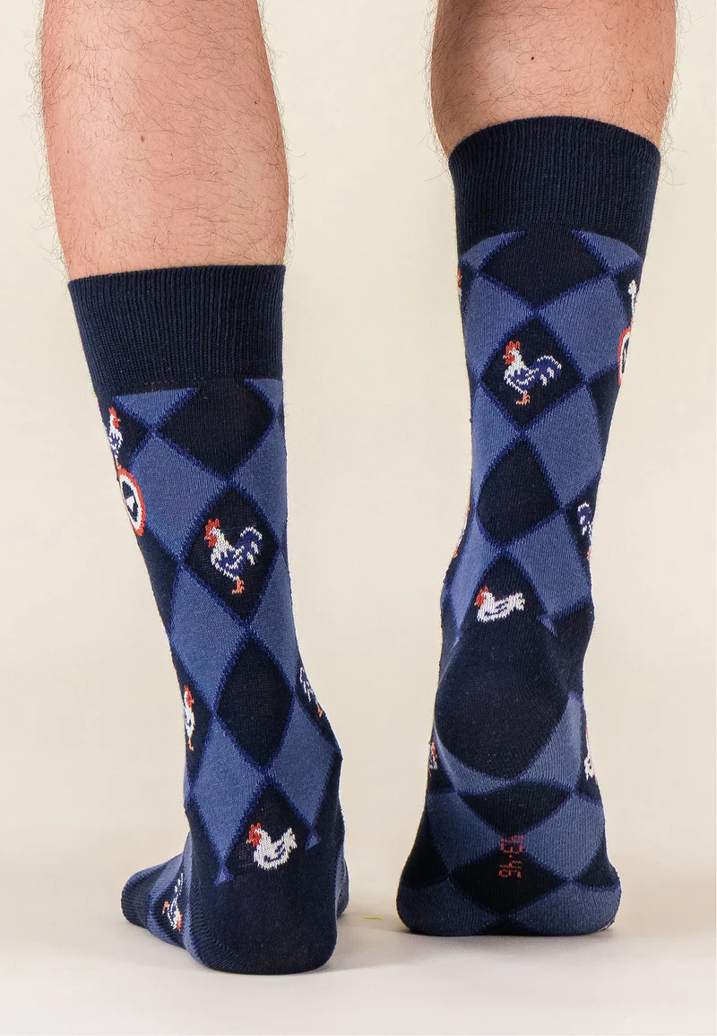 Chaussettes mi-hautes en coton - Lucas Losanges Coq Marine Acier